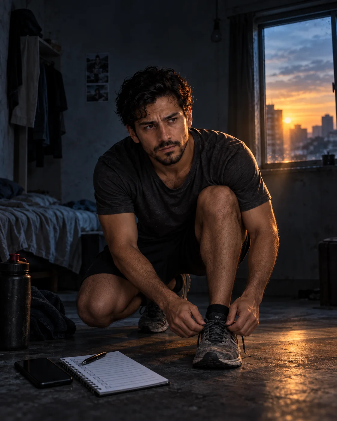 Man starting a new routine before dawn